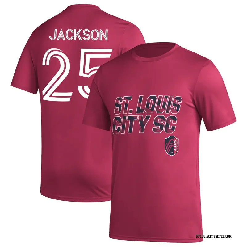 Men's St. Louis City SC ＃25 Aziel Jackson Red Name & Number Hook T-Shirt