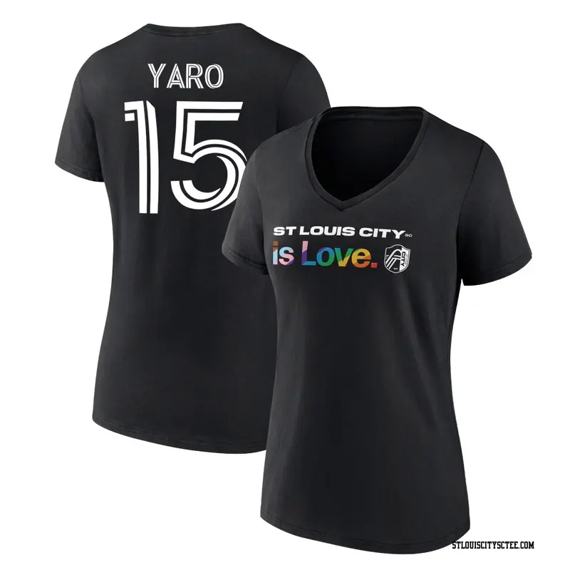 Women's St. Louis City SC ＃15 Joshua Yaro Black Name & Number City Pride V-Neck T-Shirt