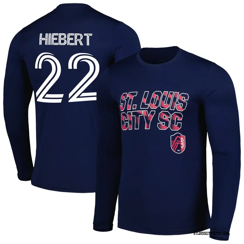 Youth St. Louis City SC ＃22 Kyle Hiebert Navy Name & Number Hook Long Sleeve T-Shirt